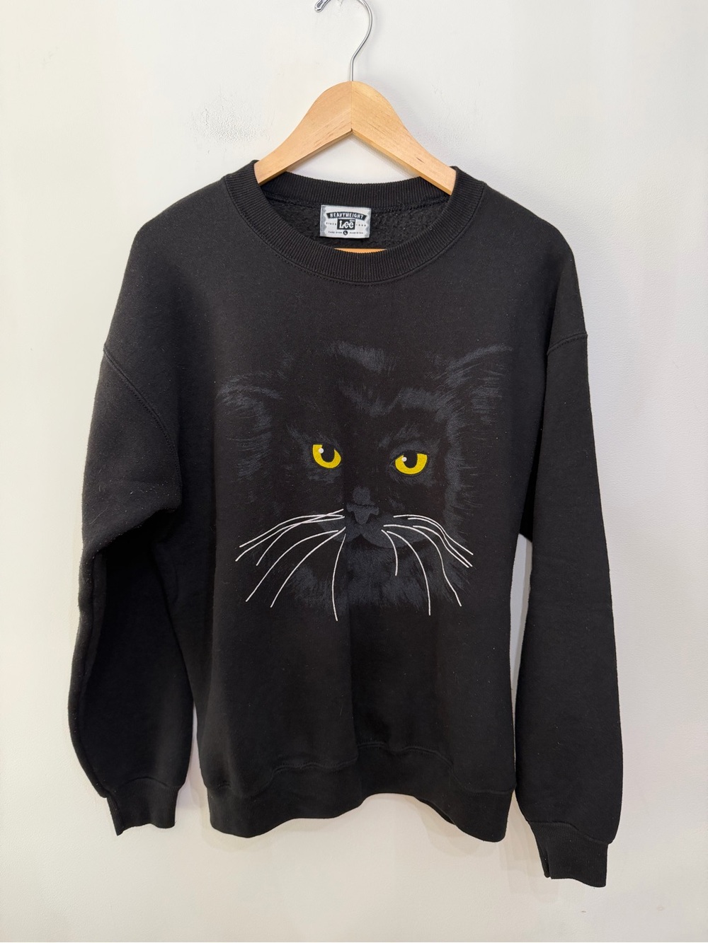 Vtg 90s Lee Heavy Weight Black Cat Crewneck Sweatshirt Kitty Grail Unisex L